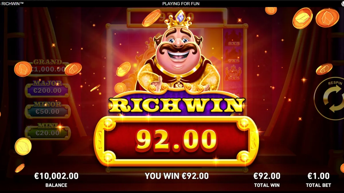 King Richwin slot machine interface na may mga medieval symbols at bonus features